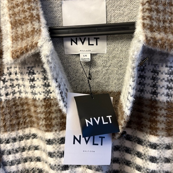 NVLT Brown and Cream Plaid Bomber Jacket NWOT - Picture 6 of 13